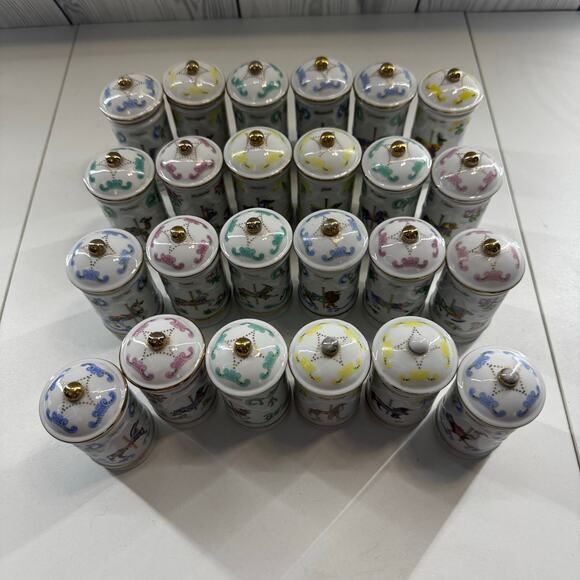 RARE Complete Lenox 1990s Carousel Porcelain Spice Jars Gold Accent Set of 24 - Picture 2 of 12